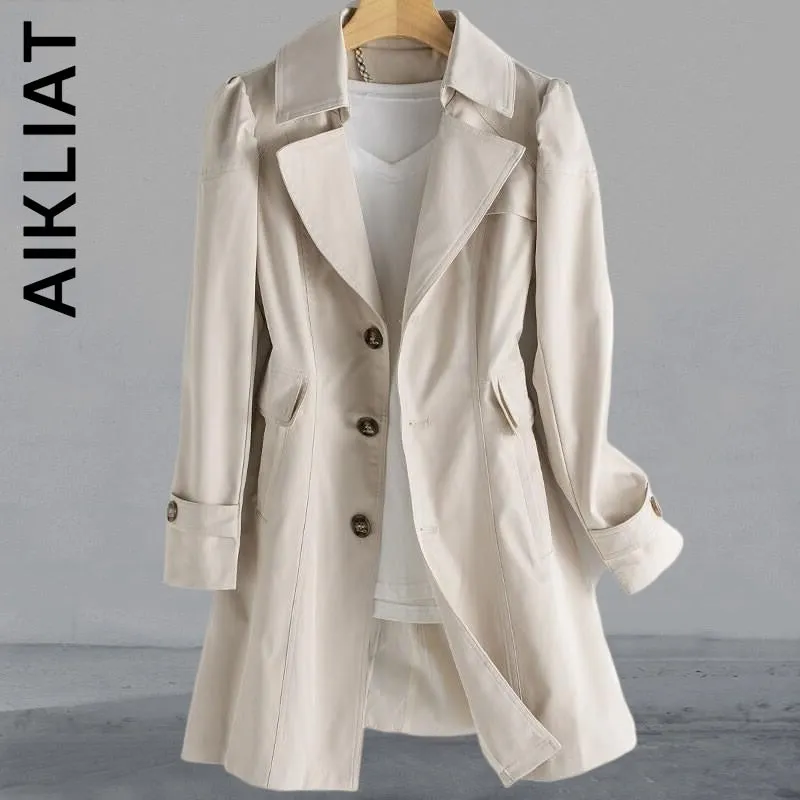 Aikliat Elegant Langer Winter Trenchcoat Lose Mantel Mode Lässig Parkas Trench Warm Streetwear