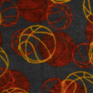 Anti Pill Fleece Print - FRESH -  Basketballs - Charcoal / Brick