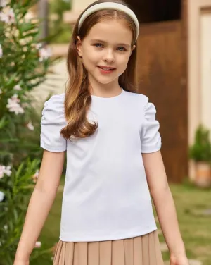 Arshiner Girls Puff Short Sleeve Shirts Summer Ribbed Knit Tee