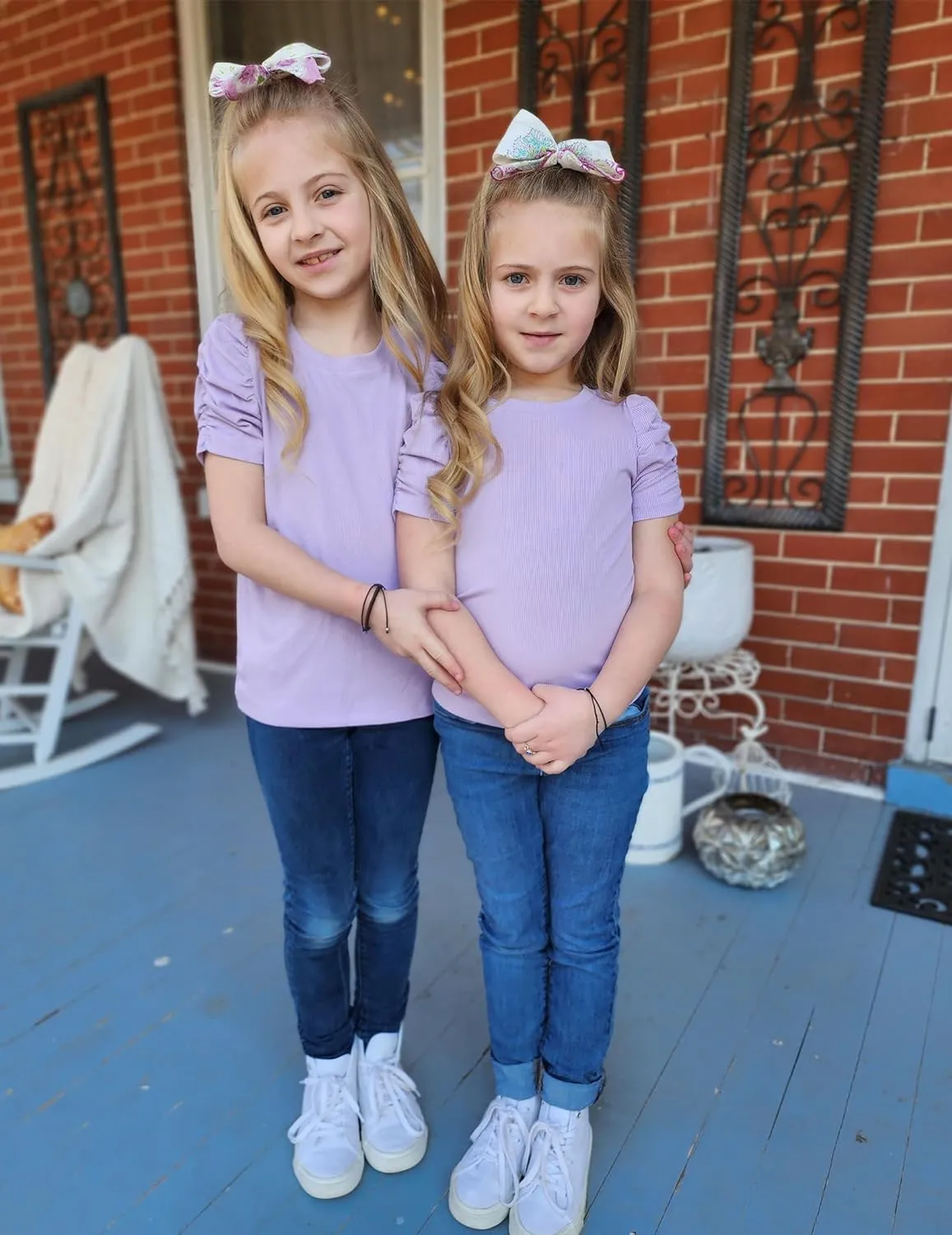 Arshiner Girls Puff Short Sleeve Shirts Summer Ribbed Knit Tee