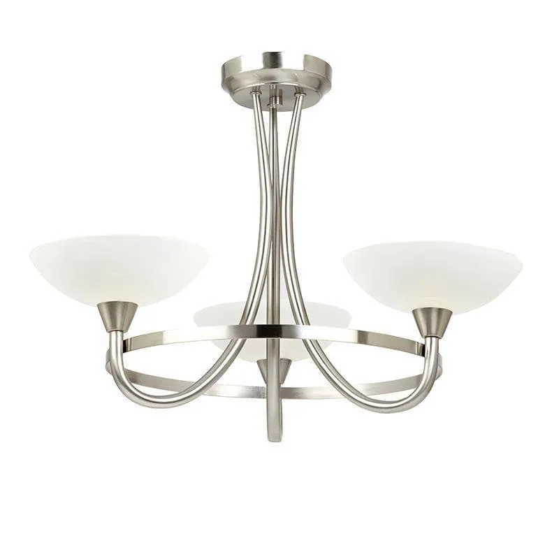 Cagney 3 Satin Light Chrome & Glass Semi Flush Ceiling Light