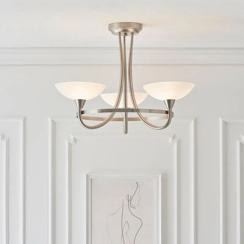 Cagney 3 Satin Light Chrome & Glass Semi Flush Ceiling Light