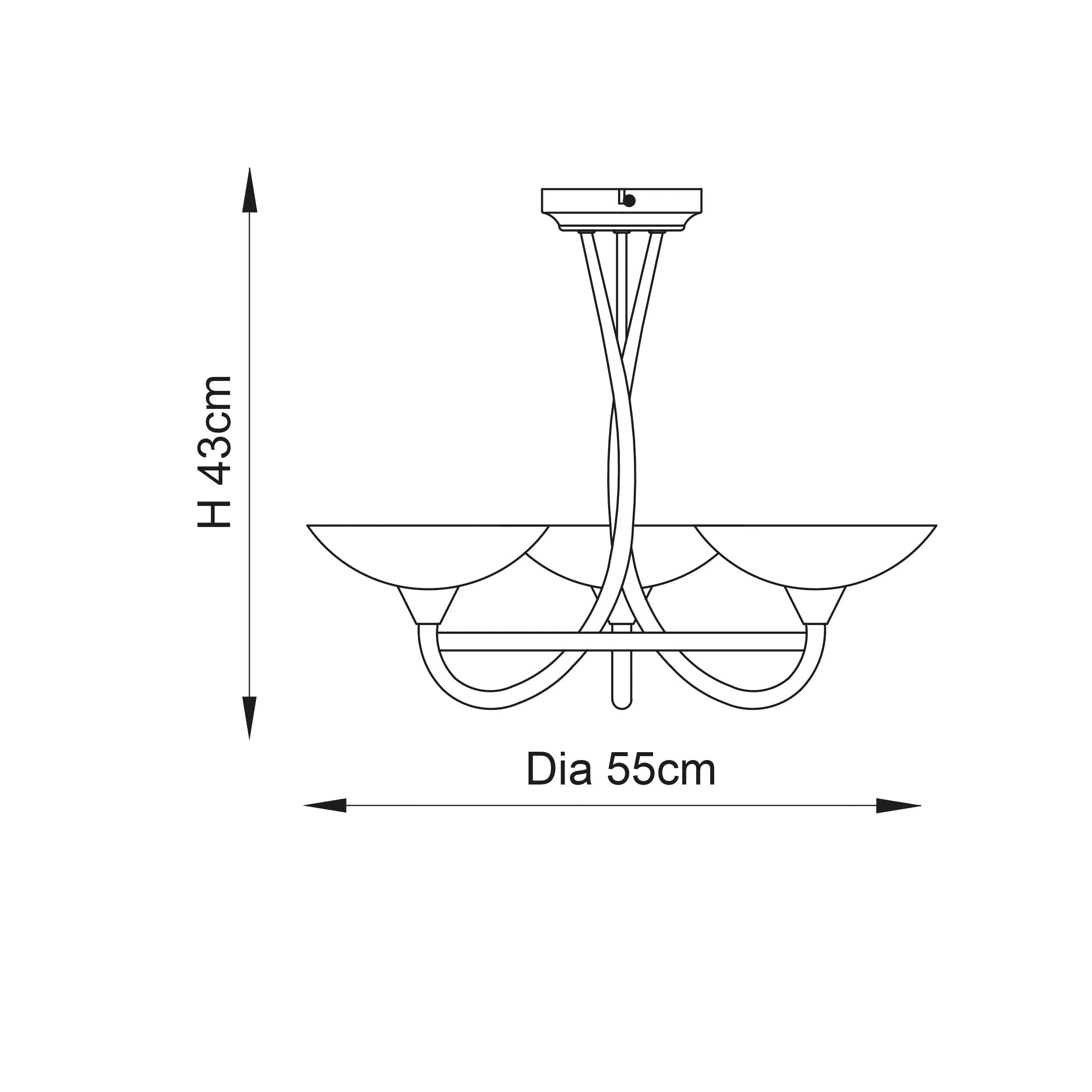 Cagney 3 Satin Light Chrome & Glass Semi Flush Ceiling Light