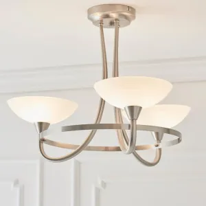 Cagney 3 Satin Light Chrome & Glass Semi Flush Ceiling Light