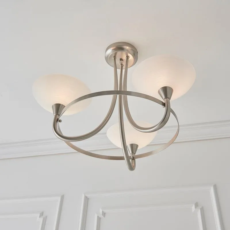 Cagney 3 Satin Light Chrome & Glass Semi Flush Ceiling Light