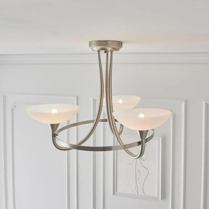 Cagney 3 Satin Light Chrome & Glass Semi Flush Ceiling Light