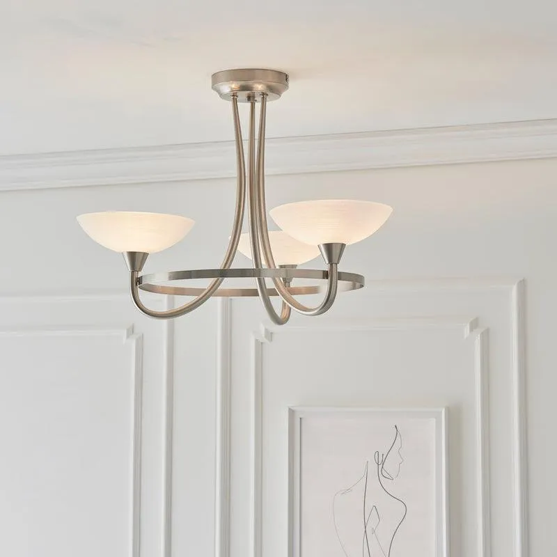 Cagney 3 Satin Light Chrome & Glass Semi Flush Ceiling Light