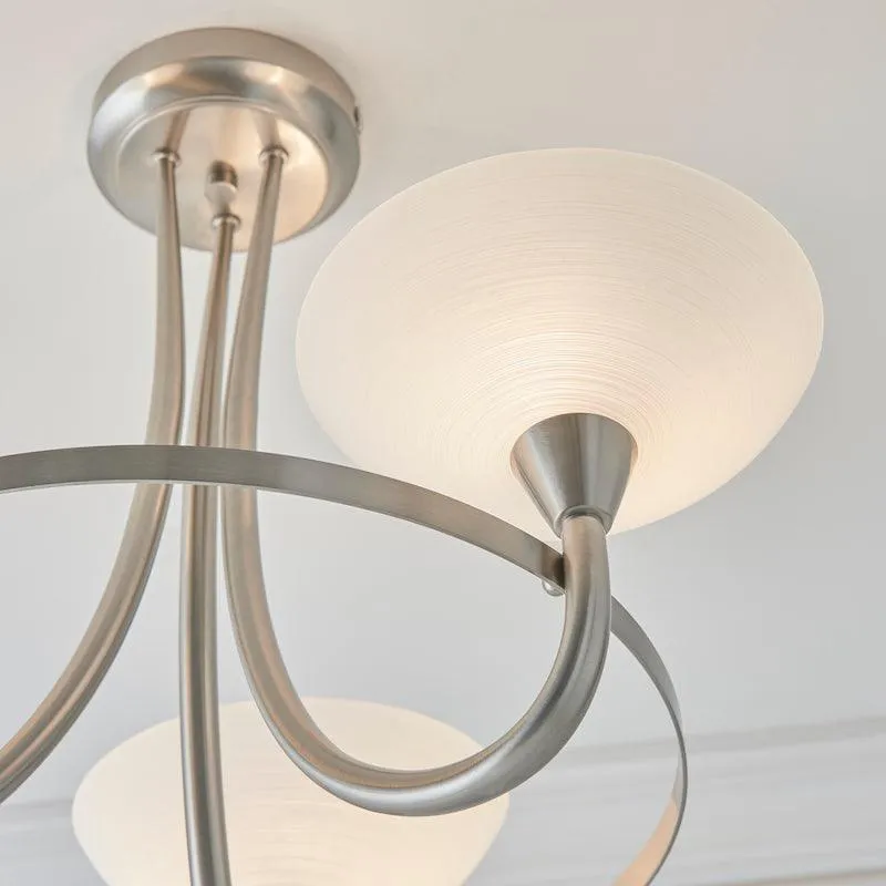 Cagney 3 Satin Light Chrome & Glass Semi Flush Ceiling Light