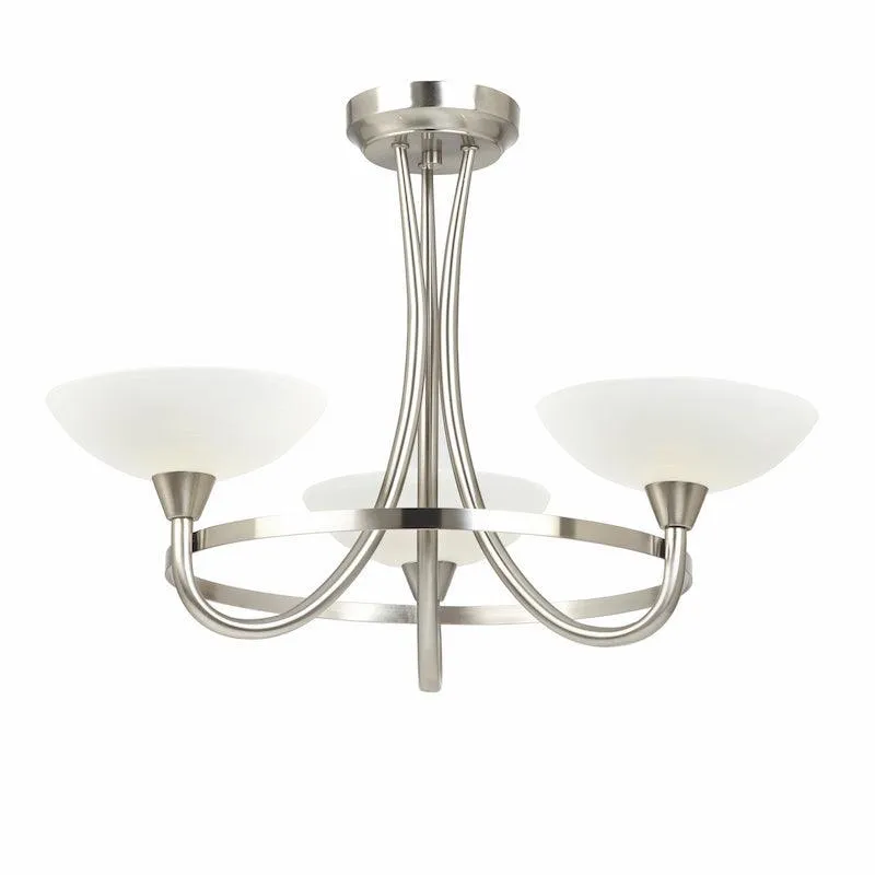 Cagney 3 Satin Light Chrome & Glass Semi Flush Ceiling Light