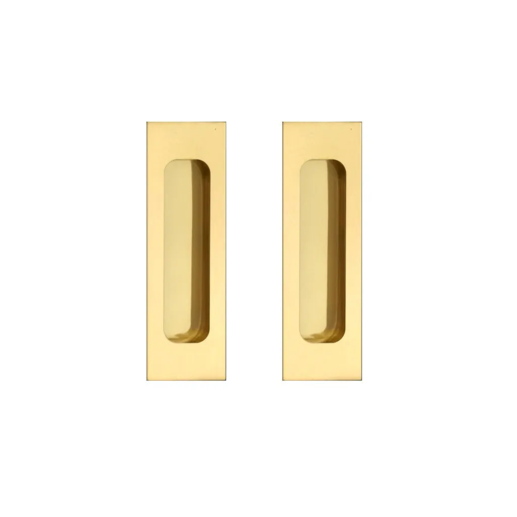 Chester 120mm Sliding Door Oblong Flush Pulls Pair and Single Finger Pull - Polished Gold Finish
