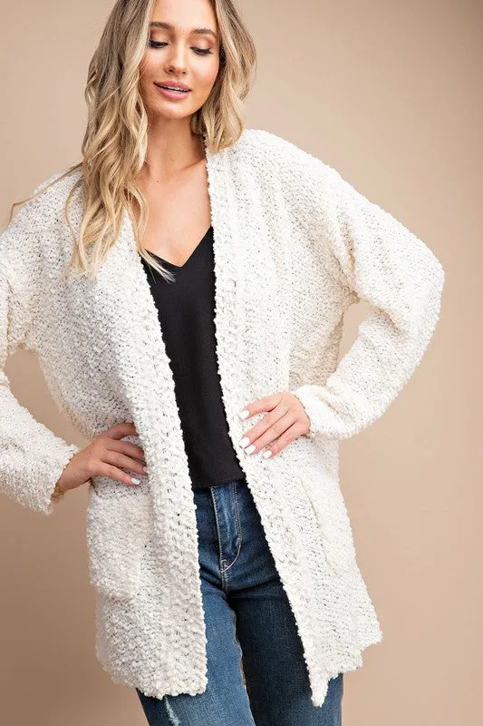 Cozy chunky knit open front, super soft popcorn cream Cardigan in sizes SM/ML