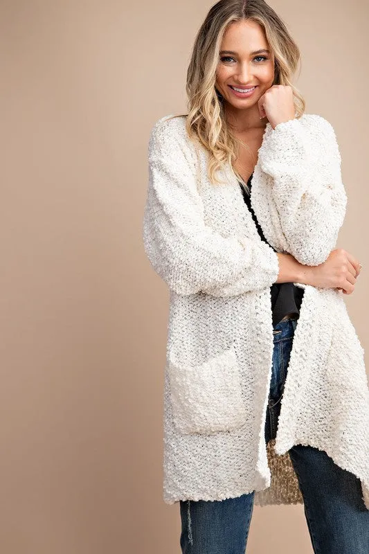 Cozy chunky knit open front, super soft popcorn cream Cardigan in sizes SM/ML