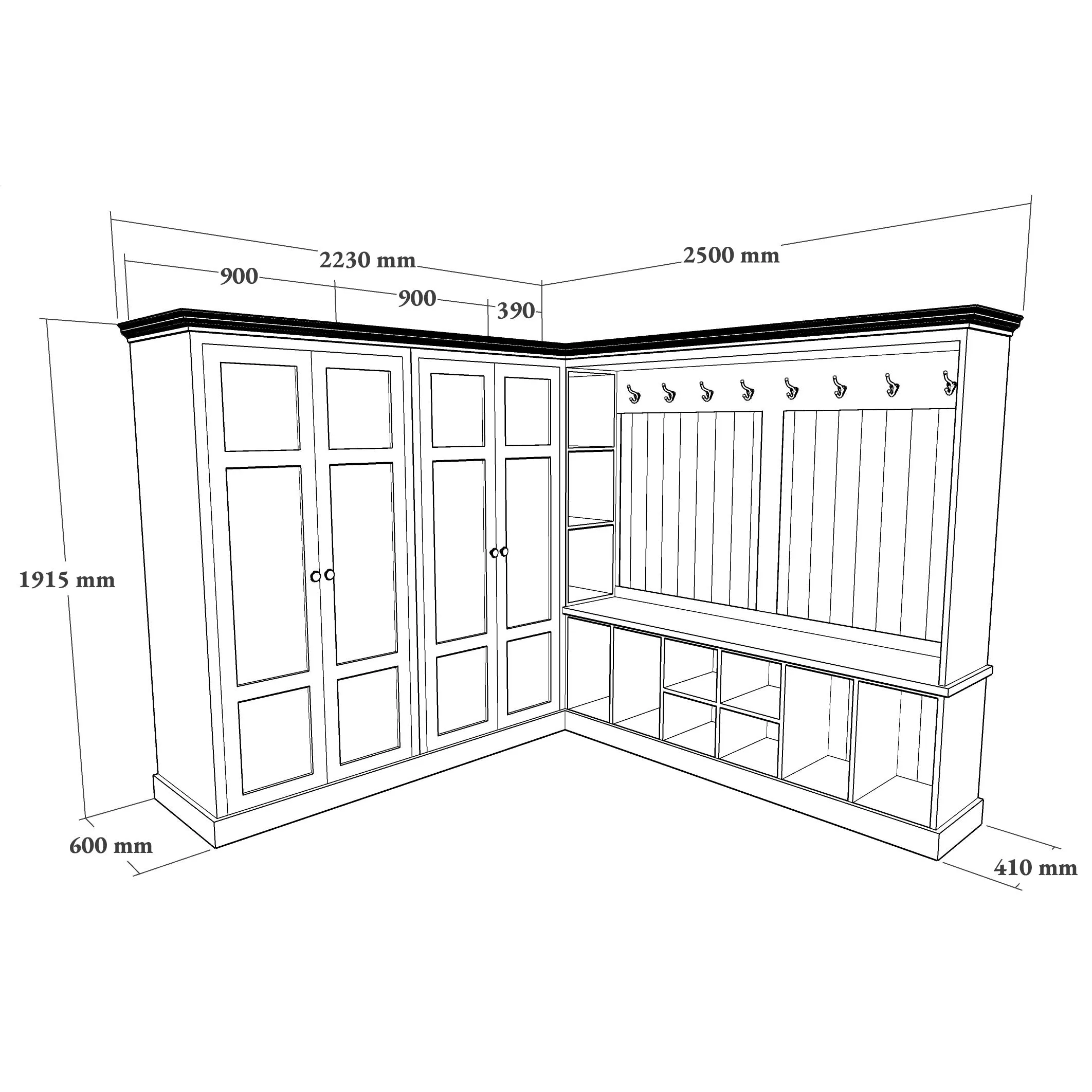 Large Corner Boot Room Bench