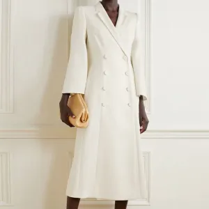 Monochrome Notched Lapel Double Breasted 3/4 Bell Sleeve Back Split Tailored Coat