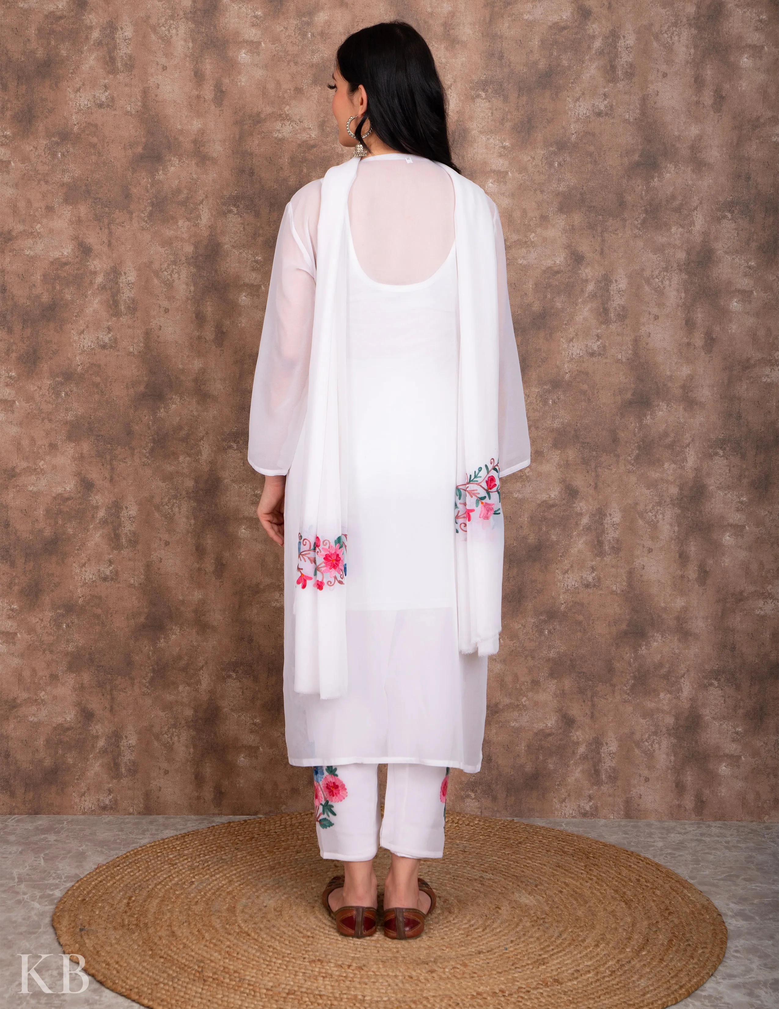 Posh Bahaar White Aari Kari Georgette Suit with Dupatta