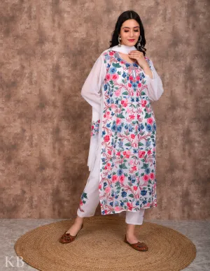 Posh Bahaar White Aari Kari Georgette Suit with Dupatta