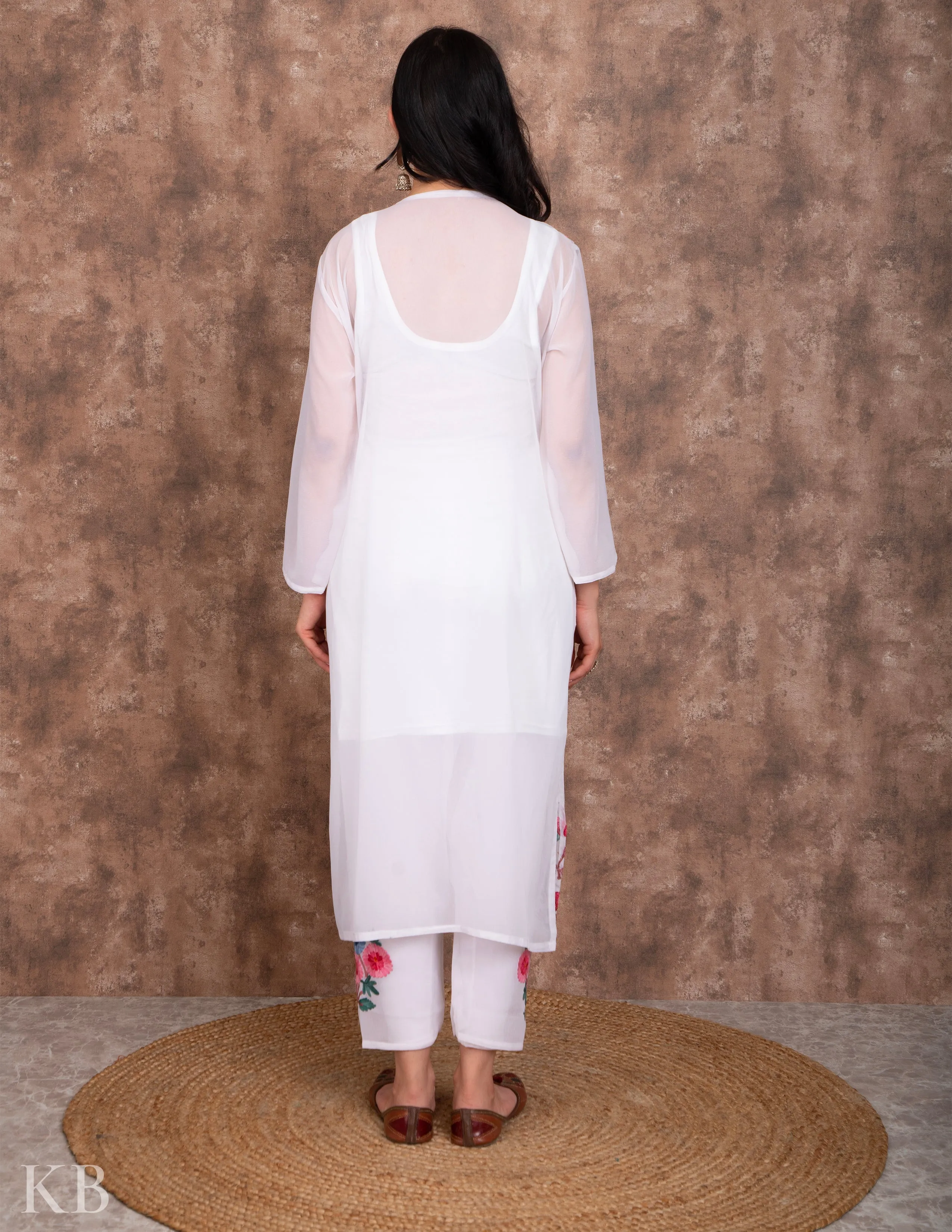 Posh Bahaar White Aari Kari Georgette Suit with Dupatta