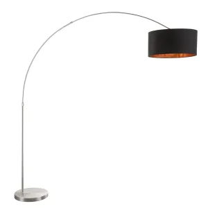 Salon Contemporary Floor Lamp with Satin Nickel Base and Black Shade with Copper Accent by LumiSource