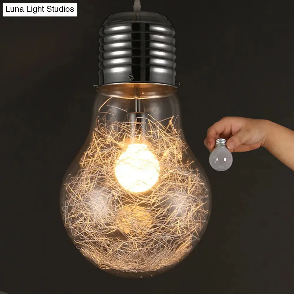 Silver Glass Bulb Pendant Light - Simple and Elegant Single Suspension Fixture