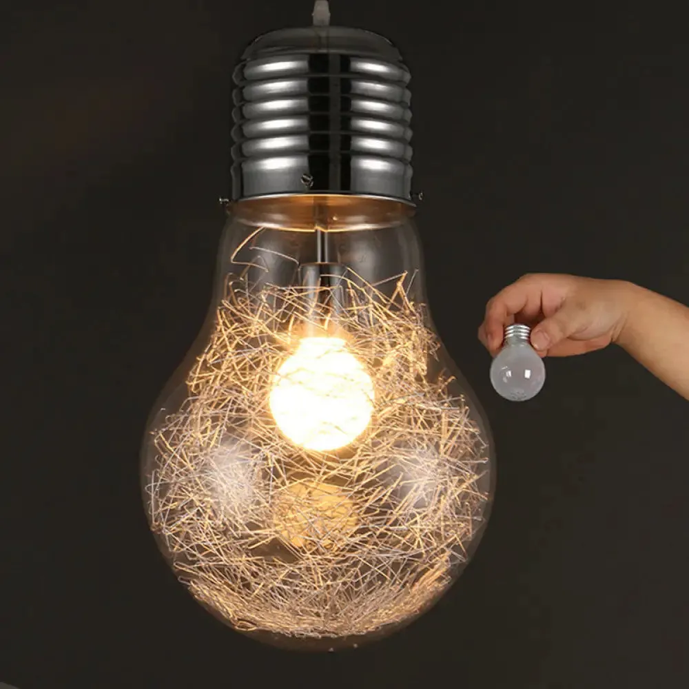 Silver Glass Bulb Pendant Light - Simple and Elegant Single Suspension Fixture