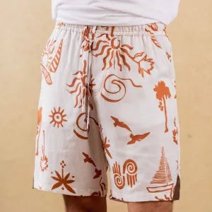 Tencel Printed Shorts For Men | Elasticated Waist | White