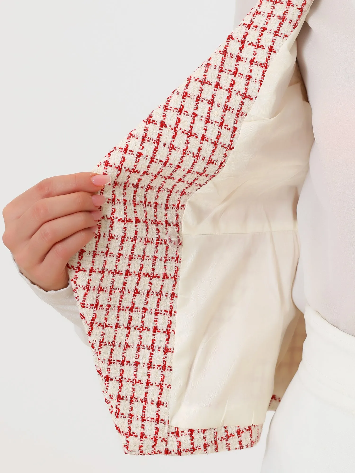 Tweed Double Breasted Sleeveless Plaid Waistcoat Jacket Vest