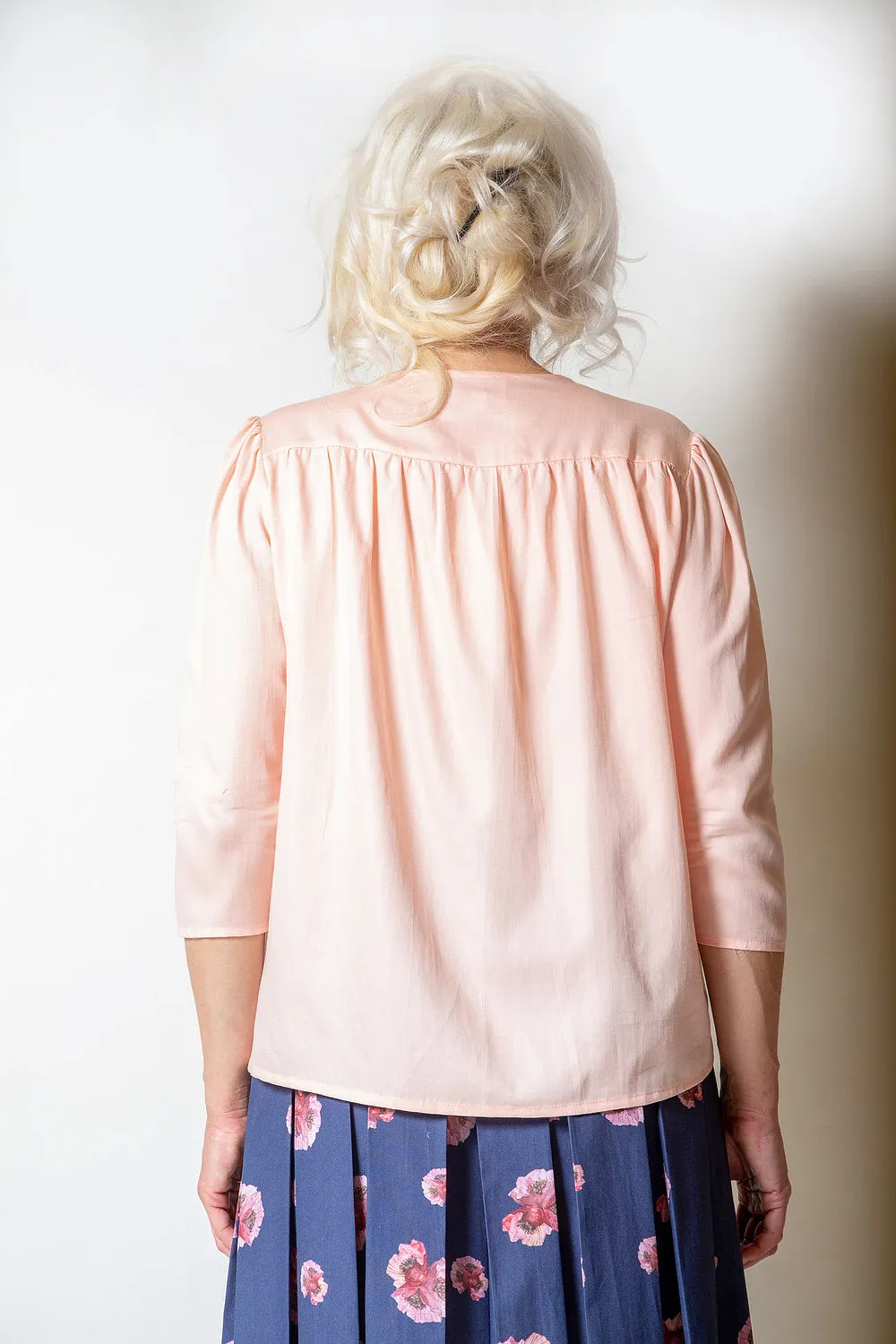 White & Coral Cotton Blouse