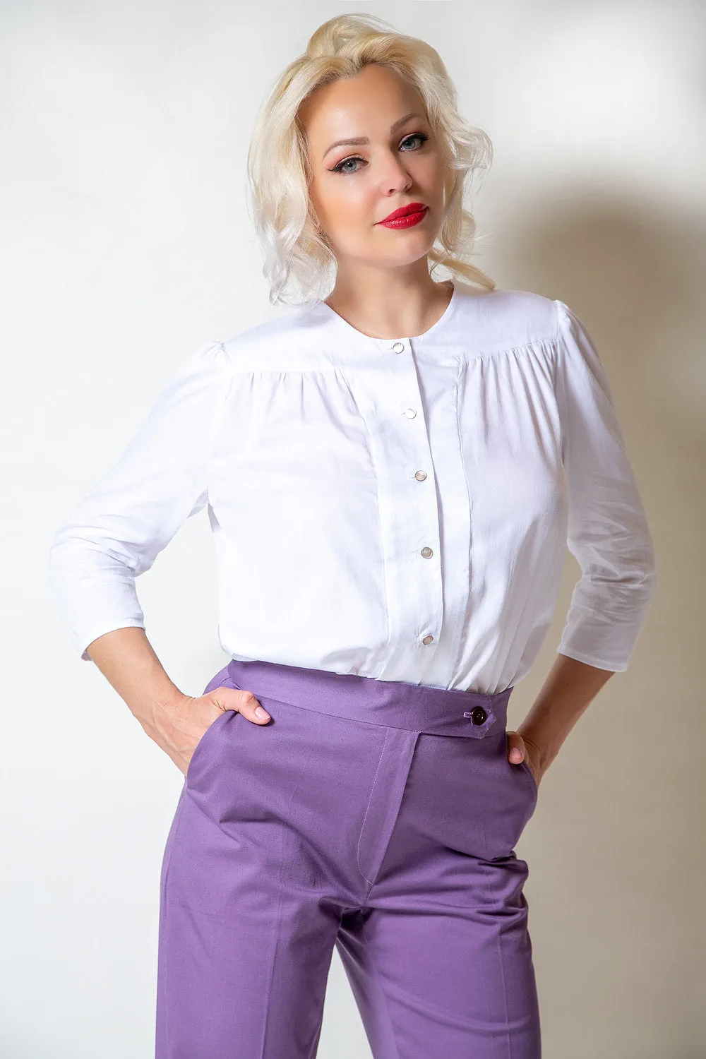 White & Coral Cotton Blouse