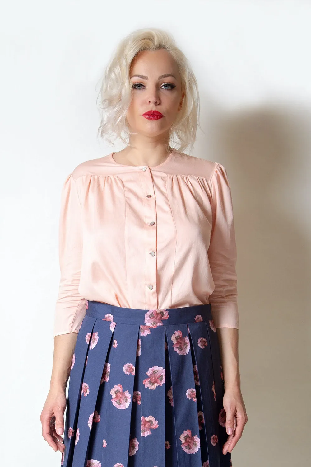 White & Coral Cotton Blouse