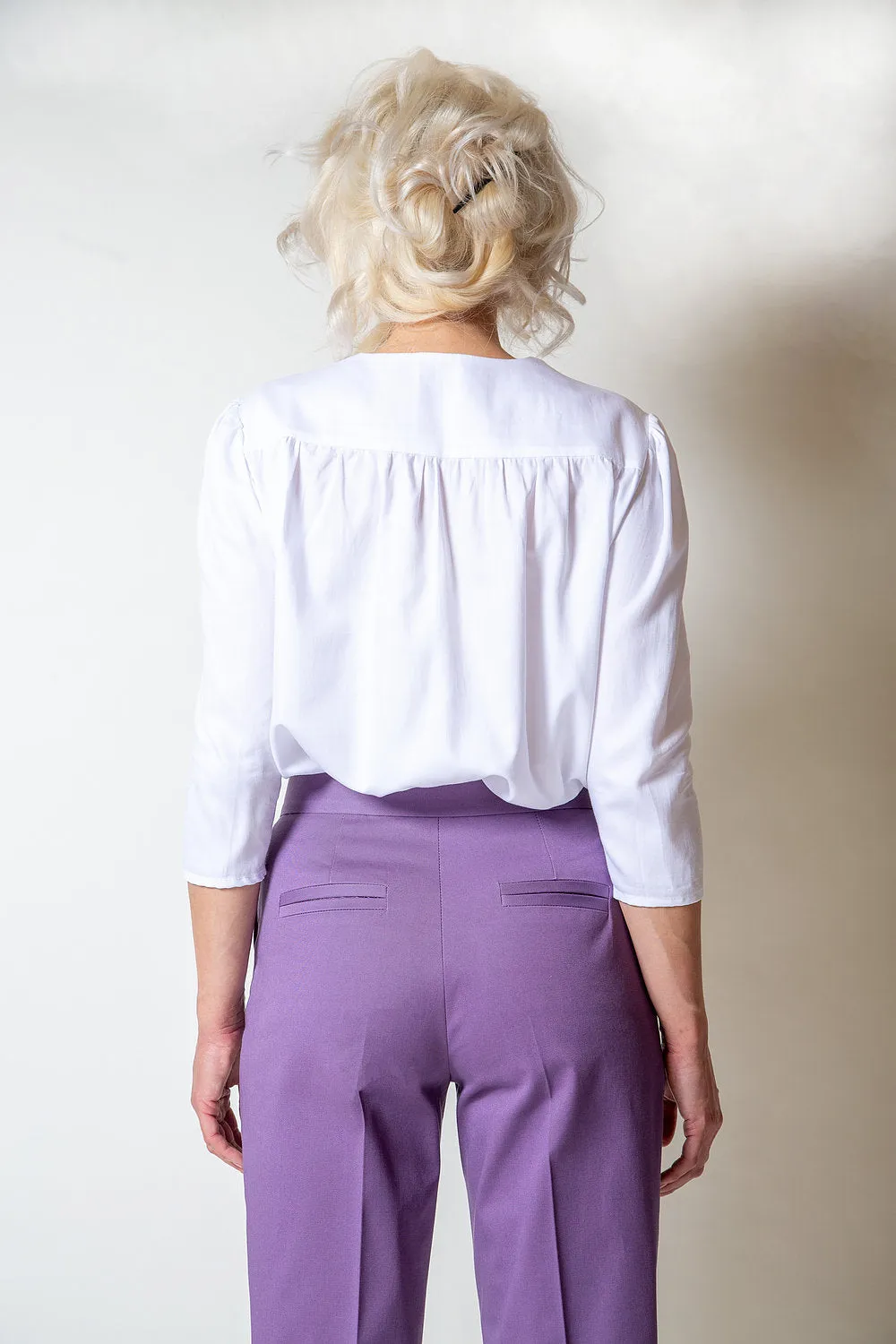 White & Coral Cotton Blouse