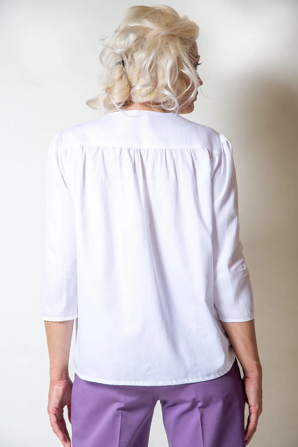 White & Coral Cotton Blouse