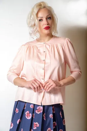 White & Coral Cotton Blouse