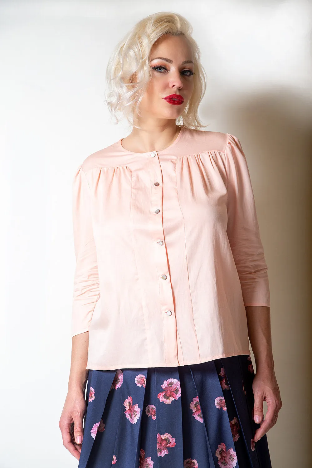 White & Coral Cotton Blouse