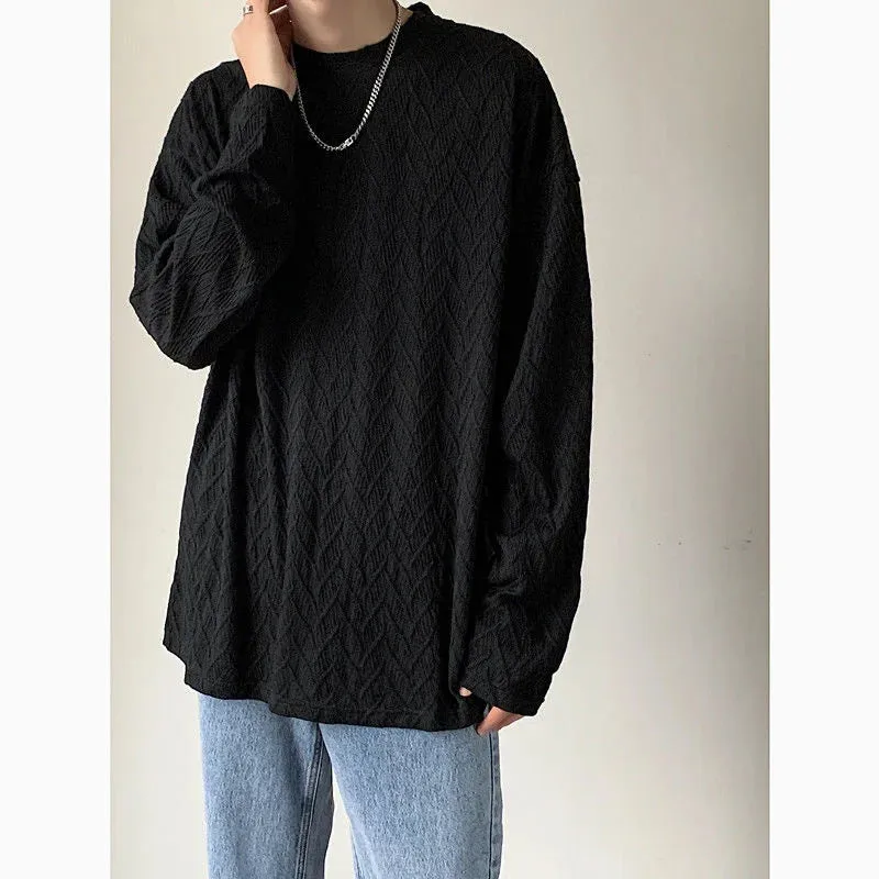 xiangtuibao Men's Pleated Loose Pullover Long Sleeve Hoodies Cotton Casual Oversized Sweatshirts Thin Top Clothes Round Neck Coats