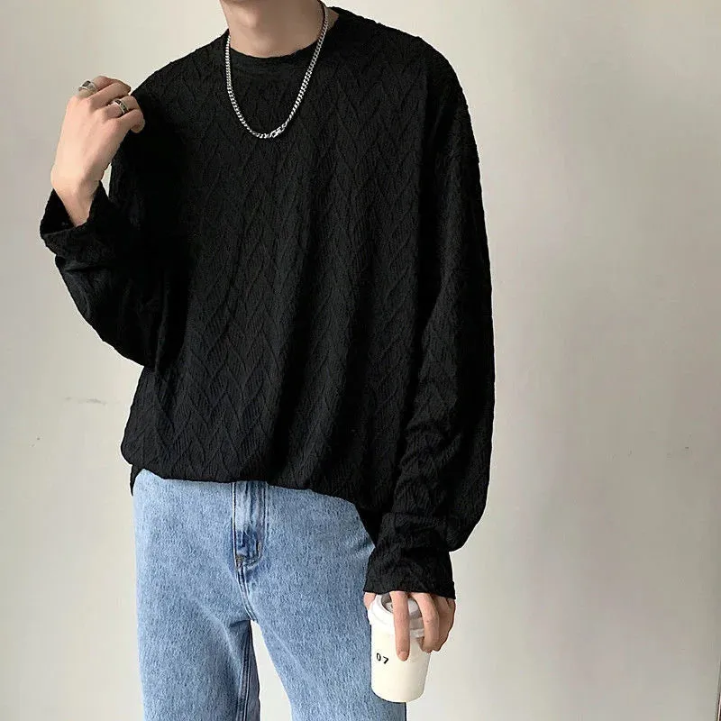 xiangtuibao Men's Pleated Loose Pullover Long Sleeve Hoodies Cotton Casual Oversized Sweatshirts Thin Top Clothes Round Neck Coats